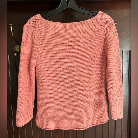 EILEEN FISHER Silk Knit V-Neck Sweater 3/4 Sleeve Quiet Luxury Parisian Coral M - Picture 8 of 9